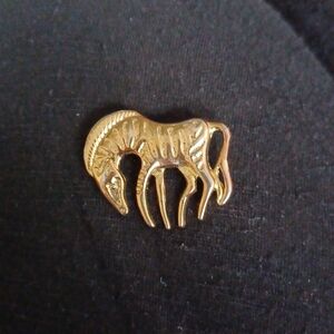 Vintage Textured Grazing Prancing Zebra Horse Gold Tone Brooch Pin